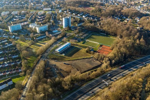 Aerial view, district sports facility Emst, Emst, Hagen, Ruhr area, North Rhine-Westphalia,