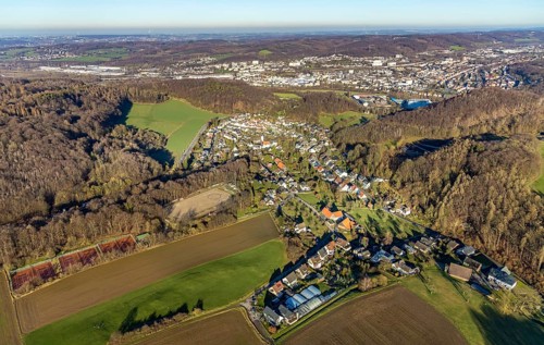 Aerial view, local view Holthausen, Evang. Gnadenkirche, Holthausen, Hagen, Ruhr area, North