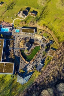 Aerial view, Westfalenbad, sauna area, Stadionstraße, Altenhagen, Hagen, Ruhr area, North