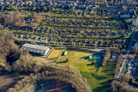 Aerial view, allotment garden association Ischeland, riding club Hagen, Hagen, Ruhr area, North