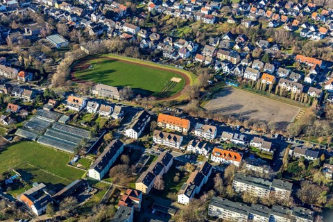 Aerial view, Kampfbahn Boelerheide, Boelerheide, Hagen, Ruhr area, North Rhine-Westphalia, Germany,