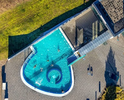 Aerial view, Westfalenbad, outdoor pool, Stadionstraße, Altenhagen, Hagen, Ruhr area, North