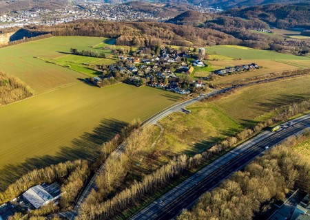 Aerial view, district Haßley and new development area, Hagen, Ruhr area, North Rhine-Westphalia,