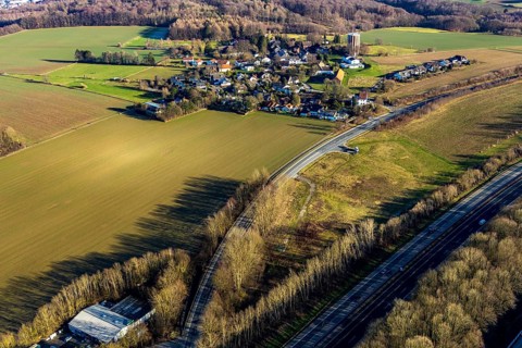 Aerial view, district Haßley and new development area, Hagen, Ruhr area, North Rhine-Westphalia,