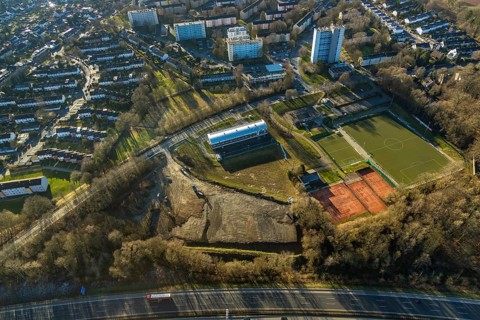 Aerial view, district sports facility Emst, BAustelle, Emst, Hagen, Ruhr area, North