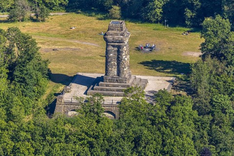 Aerial view, Bismarck Tower, Wehringhausen, Hagen, Ruhr area, North Rhine-Westphalia, Germany, DE,
