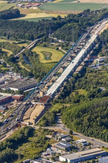 Aerial view, new construction of the Lennetal bridge A45, Berchum, Sauerland line, motorway bridge,
