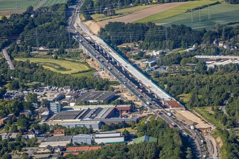 Aerial view, new construction of the Lennetal bridge A45, Berchum, Sauerland line, motorway bridge,