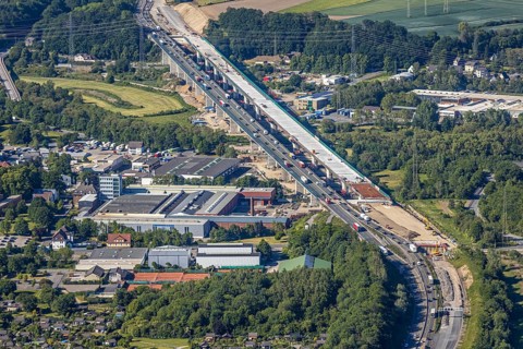 Aerial view, new construction of the Lennetal bridge A45, Berchum, Sauerland line, motorway bridge,