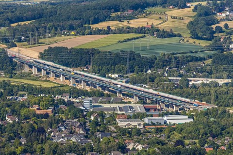 Aerial view, new construction of the Lenne valley bridge A45, Berchum, Hagen, Ruhr area, North