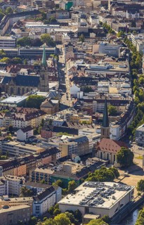 Aerial view, city centre view, Johanniskirche, St. Marien Kirche, Mittelstadt, Hagen, Ruhr area,