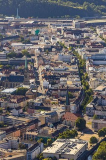 Aerial view, city centre view, Johanniskirche, St. Marien Kirche, Mittelstadt, Hagen, Ruhr area,