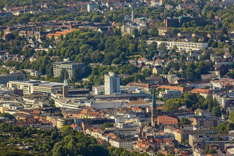 Aerial view, city centre view, Johanniskirche, Rathaus Galerie Hagen, Mittelstadt, Hagen, Ruhr