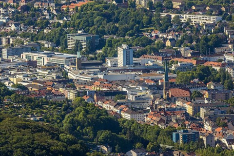 Aerial view, city centre view, Johanniskirche, Rathaus Galerie Hagen, Mittelstadt, Hagen, Ruhr
