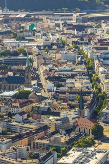 Aerial view, city centre view, Johanniskirche, St. Marien Kirche, Mittelstadt, Hagen, Ruhr area,