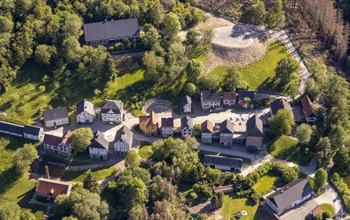 Aerial view, open-air museum Hagen, LWL, Hagen, Ruhr area, North Rhine-Westphalia, Germany, DE,
