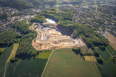 Aerial photograph, Steltenberg quarry, Hohenlimburg lime works, Hagen-Hohenlimburg, Ruhr area,