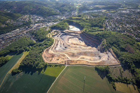 Aerial photograph, Steltenberg quarry, Hohenlimburg lime works, Hagen-Hohenlimburg, Ruhr area,