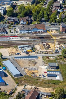 Aerial view, track reconstruction construction site Haltern station, Haltern am See, Münsterland,