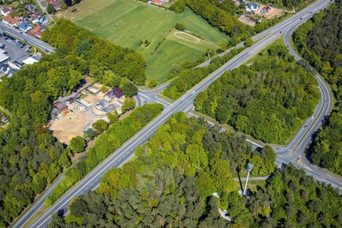 Aerial view, construction site Recklinghäuser Straße, corner Bossendorfer Damm, Haltern am See,