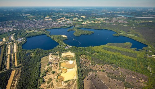 Aerial view, Haltern reservoir, Haltern am See, Münsterland, Ruhr area, North Rhine-Westphalia,