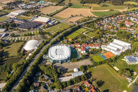 Aerial view, OWL ARENA, Oldendorf, Halle, Ostwestfalen-Lippe, OWL, North Rhine-Westphalia, Germany,