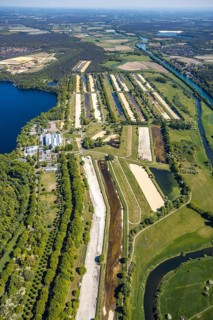 Aerial view, GELSENWASSER AG Haltern waterworks, filter basin, Haltern am See, Münsterland, Ruhr
