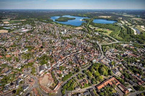 Aerial view, town view and old town, Haltern town hall, Halterner See, Haltern am See, Münsterland,