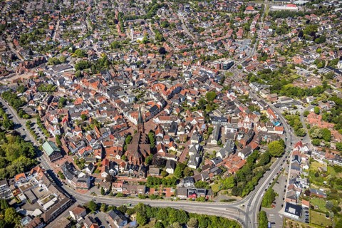 Aerial view, city view and old town, Haltern am See, Münsterland, Ruhr area, North