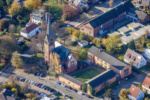 Aerial view, Protestant Church of the Redeemer, Haltern-Stadt, Haltern am See, Ruhr area, North