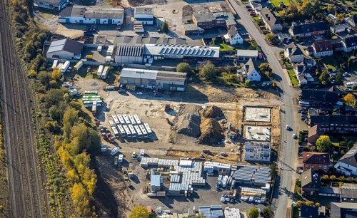 Aerial view, construction site new building flats, former company premises Klostermann,