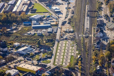 Aerial view, Haltern station, construction site conversion to a barrier-free station, Haltern town,