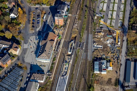 Aerial view, Haltern station, construction site conversion to a barrier-free station, Haltern town,