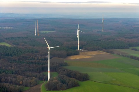 HALTERN AM SEE 16.12.2020 Wind turbines (WEA) in a forest and woodland area in Haltern am See in