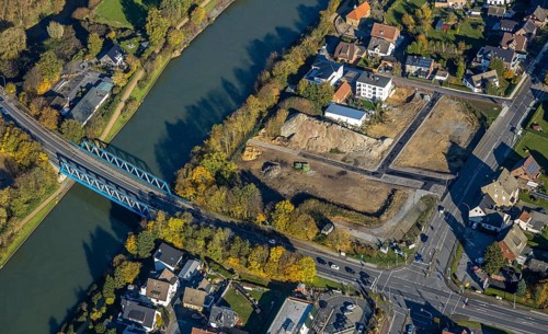 Aerial view, Wesel-Datteln Canal, Recklinghäuser Straße, canal bridge, Flaesheimer Straße