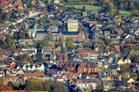 Aerial view, Old Town, St. Sixtus Church, St. Sixtus Hospital, historical buildings, Haltern am