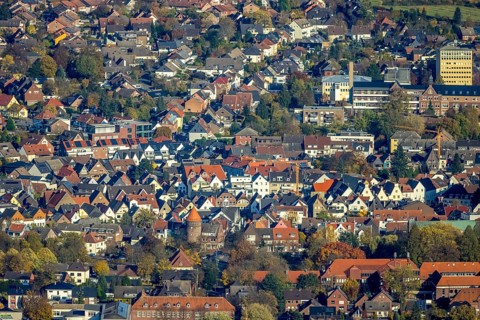 Aerial view, Old Town, St. Sixtus Hospital, historical buildings, Haltern am See, Ruhr area, North
