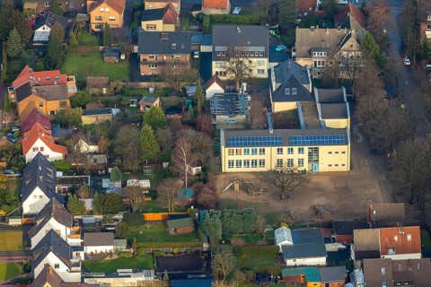 Aerial view of the Dachsberg School in the district of Flaesheim in Haltern am See in the Ruhr area
