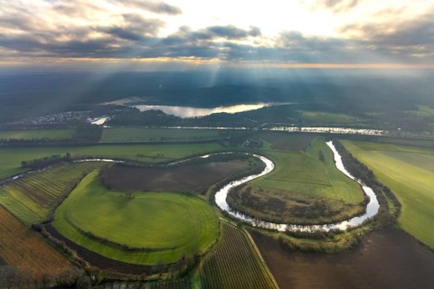 HALTERN AM SEE 16.12.2020 Aerial view Curved meander - loop of the riparian zones on the course of