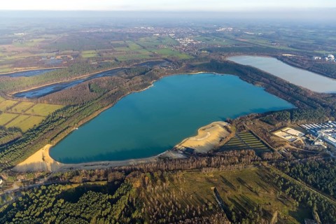 Aerial view of Silbersee II and Silbersee II in the forest area with KSPE
