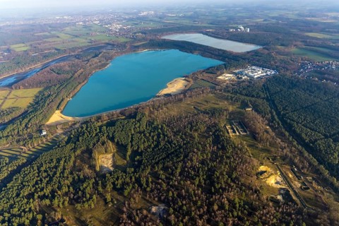 Aerial view of Silbersee II and Silbersee II in the forest area with KSPE