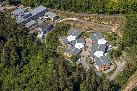Aerial view, residential community Haus Waldfrieden, Halver, Märkischer Kreis, Sauerland, North