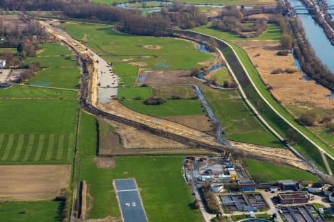 Aerial photo, Lippe meadows, reconstruction of Lippe meadows between Hamm-Lippewiesen airfield and