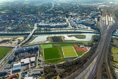 Aerial view, construction site Erlebensraum Lippeaue, Datteln-Hamm-Kanal, Hammer Technologie- und