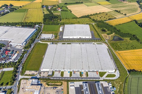 Aerial photo, Rhynern industrial estate on the A2 motorway, Rhynern, Hamm, Ruhr area, North