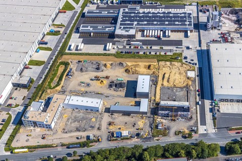 Aerial photo, Rhynern industrial estate on the A2 motorway, Rhynern, Hamm, Ruhr area, North