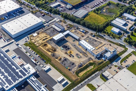Aerial photo, Rhynern industrial estate on the A2 motorway, Rhynern, Hamm, Ruhr area, North