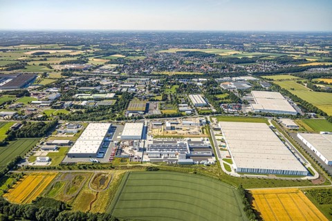 Aerial photo, Rhynern industrial estate on the A2 motorway, Rhynern, Hamm, Ruhr area, North