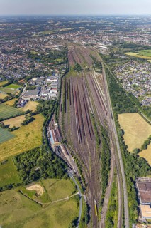 Aerial view, marshalling yard, freight yard Hamm, Lohauserholz, Hamm, Ruhr area, North