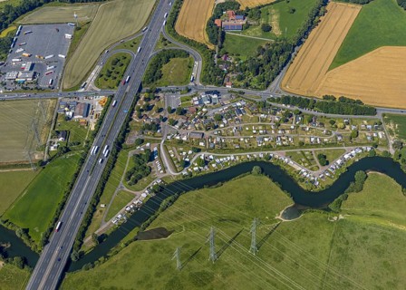 Aerial photo, A2 motorway, junction 19 Hamm-Uentrop, campsite on the Lippe, Hamm, Ruhr area, North